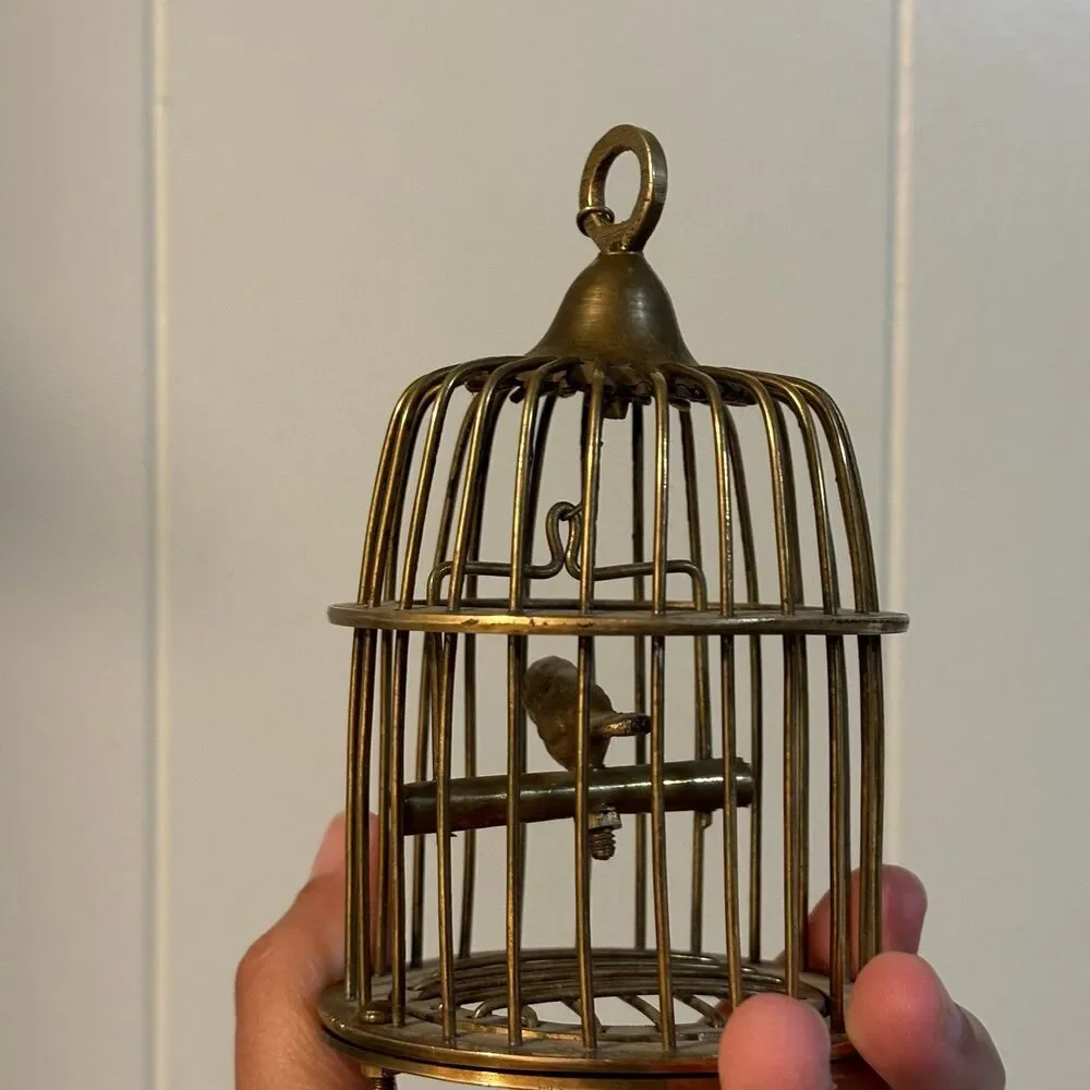 Vintage Brass Metal Handmade Bird Cage Decor 5"x 3.5" Made In India DAMAGED - Picture 2 of 7